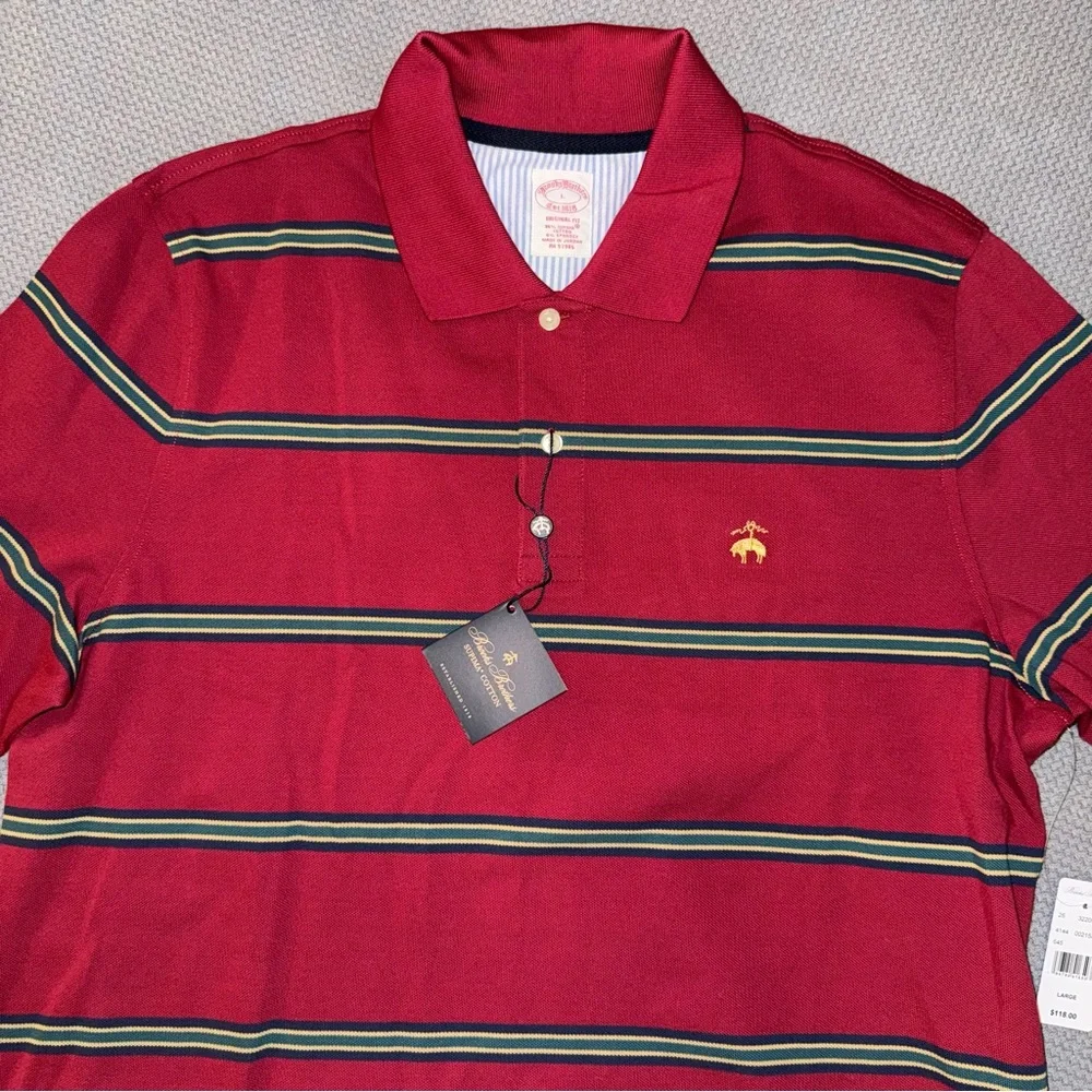 Brooks Brothers 2 shirt bundle- maroon Polo with Green/Navy Stripes & Navy polo